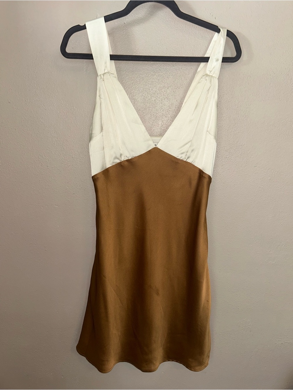 Abercrombie & Fitch Two-Tone Satin Slip Dress Cream & Brown